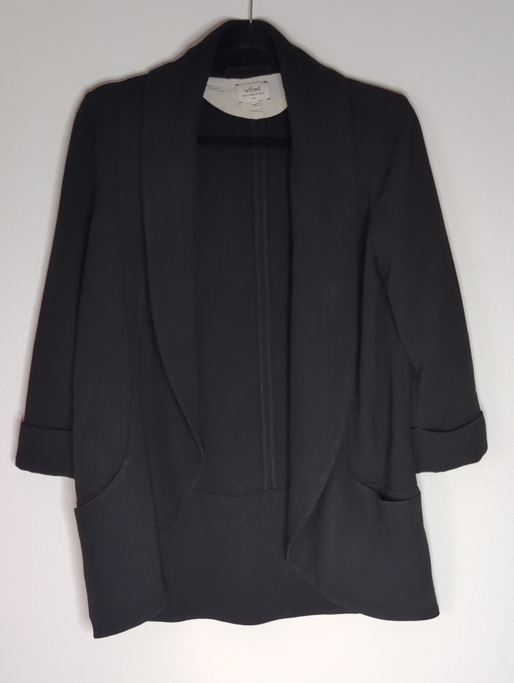 Wilfred Black Open-Front Shawl Collar Blazer